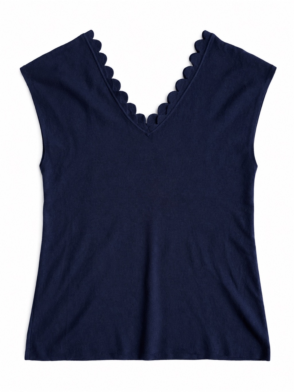 Talbots Scalloped V-Neck Sleeveless Tank Top Sweater Navy Blue Size Large